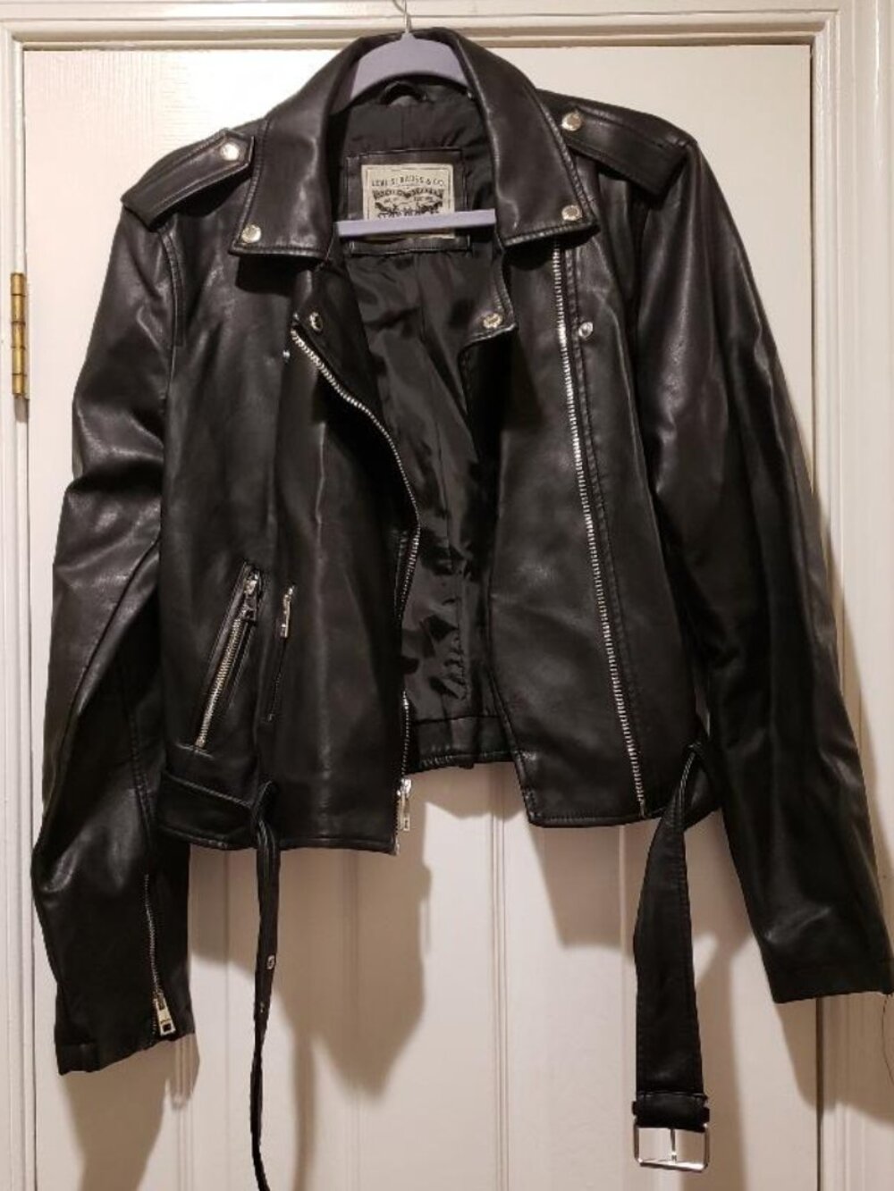 Levi's Black Leather Moto Jacket with Belt